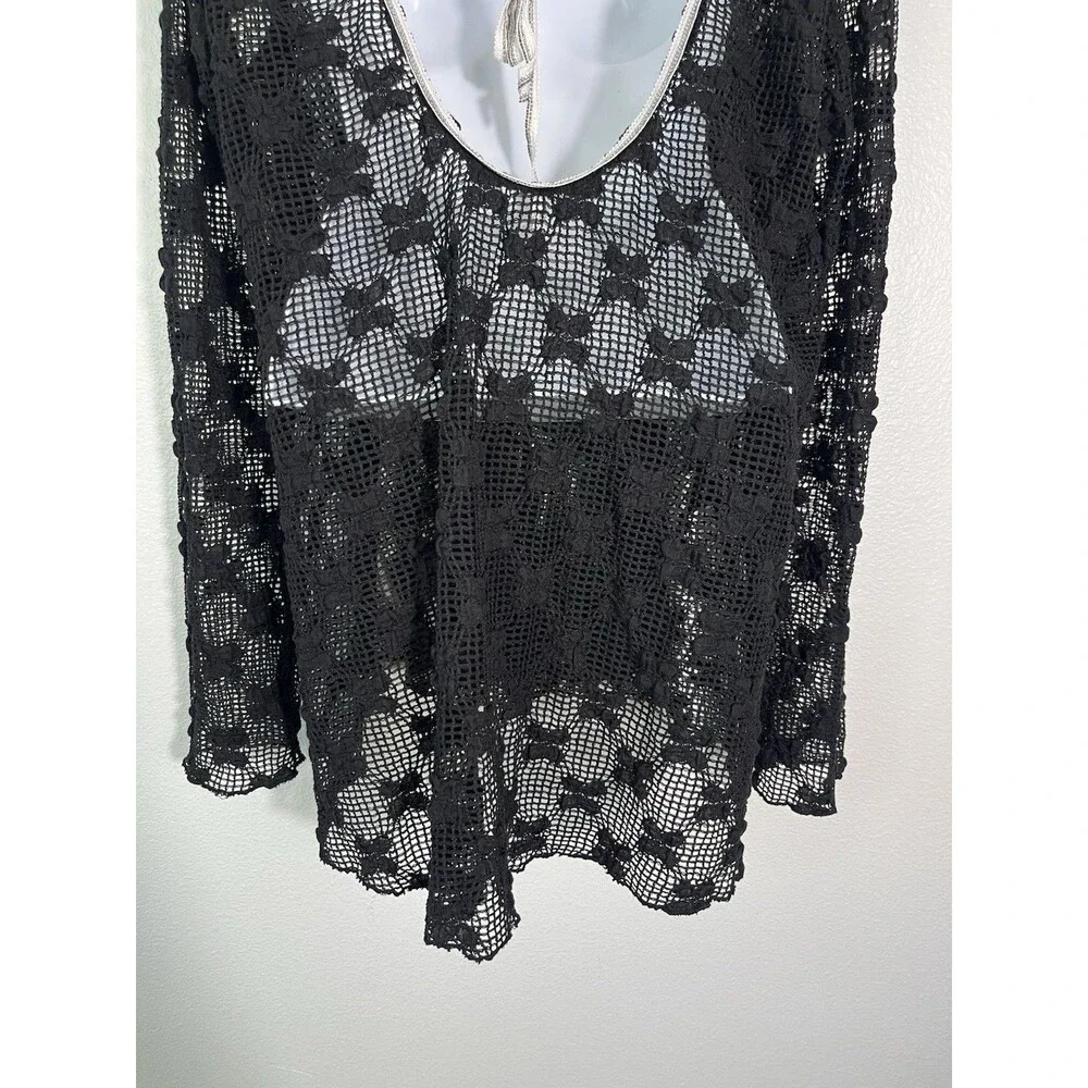 NEW Free People Grady Lace Crochet-Style Top, Black Whimsigoth Fairy Large Goth